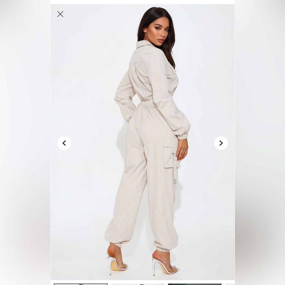 Cream and Silver High-Waisted Jumpsuit with Tapered Legs - Picture 3 of 5